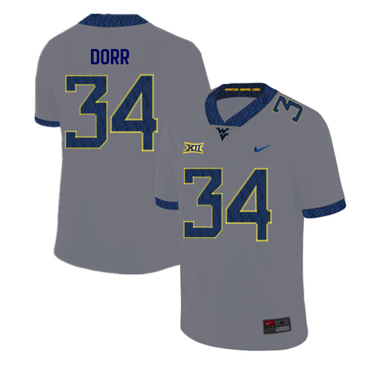 NCAA Men's Lorenzo Dorr West Virginia Mountaineers Gray #34 Nike Stitched Football College 2019 Authentic Jersey FE23G10WA